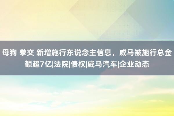 母狗 拳交 新增施行东说念主信息，威马被施行总金额超7亿|法院|债权|威马汽车|企业动态